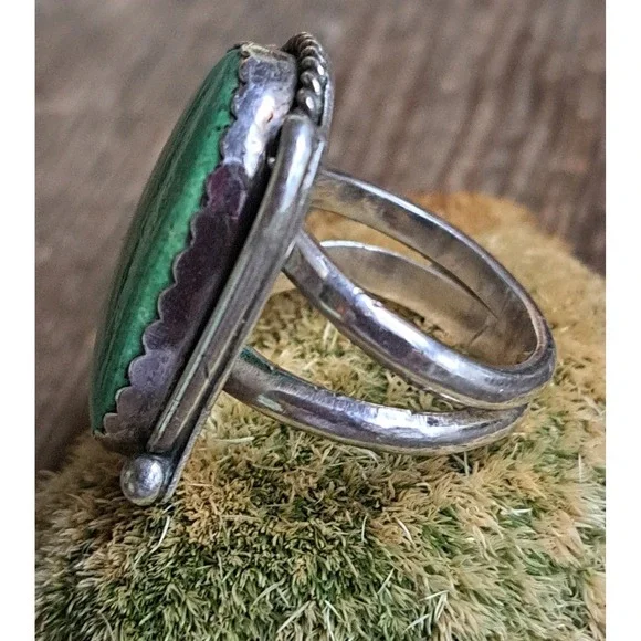 Vintage Old Pawn Green Turquoise Sterling Silver Ring size 9.25 - Picture 7 of 11